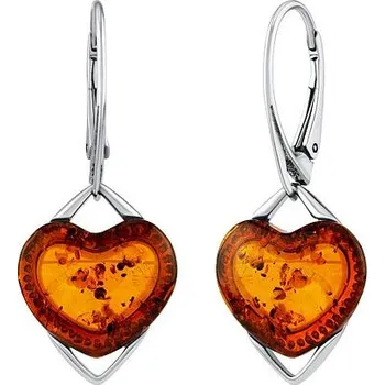 Náušnice Stříbrné jantarové náušnice Viana ve tvaru srdce AAJ512EAS1CG