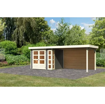 Zahradní domek Dřevěný domek KARIBU KERKO 3 + přístavek 2,8 m včetně zadní stěny Šedý Varianta: dřevěný domek KARIBU KERKO 3 + přístavek 280 cm včetně zadní stěny (9188) šedý LG2961