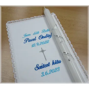 rouška Křestní sada 2D rouška, svíce - vzor 35 křížek