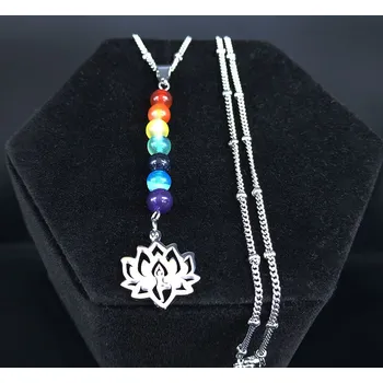 Náhrdelník B-TOP Nerezový náhrdelník Lotosový květ s čakrovými korálky