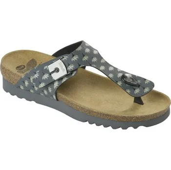 Dámské žabky Scholl BOA VISTA UP dámské zdravotní žabky s Bioprint stélkou tmavě šedé s květinovým potiskem