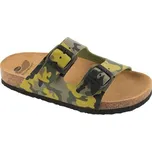 Scholl AIR BAG KID dětské zdravotní pantofle zelené maskáčové s černými přezkami Bioprint stélka