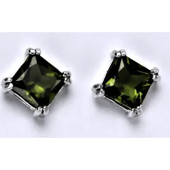 Náušnice Stříbrné náušnice přírodní vltavín - NŠ1258 (Stříbrné náušnice s vltavínem 7 x 7 mm)