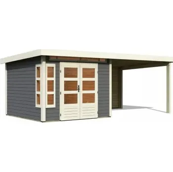 Zahrada dřevěný domek KARIBU KASTORF 6 + přístavek 320 cm včetně zadní stěny (31547) terragrau
