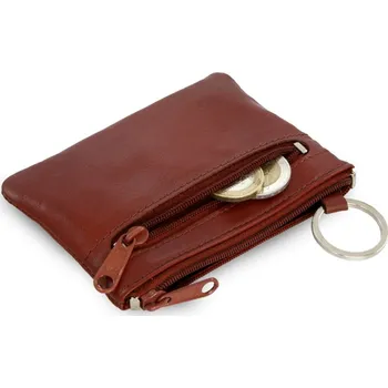 Hnědá kožená dvouzipová klíčenka 619-0370-41