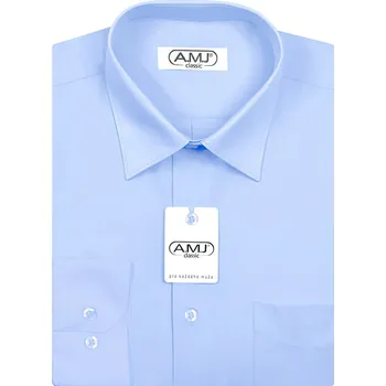 Pánská košile Pánská košile AMJ jednobarevná JDP046, azurová, dlouhý rukáv, prodloužená délka, vel. 41