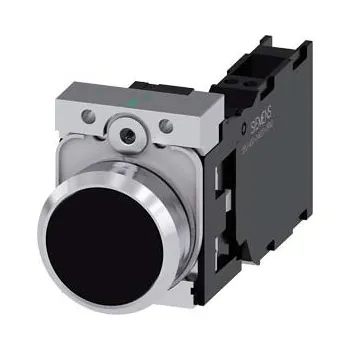 Stykač SIEMENS Tlačítko, 22 mm, kulaté, kov, s vysokým leskem, černá barva, knoflík stiskací, 1 NO + 1 NC 3SU1150-0AB10-3FA0