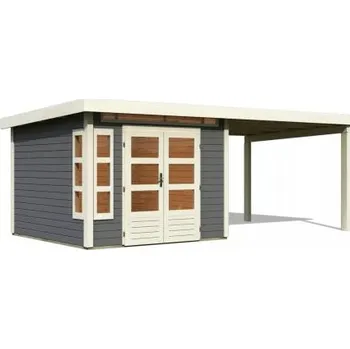 dřevěný domek KARIBU KASTORF 6 + přístavek 320 cm (31543) terragrau