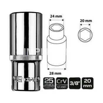 Nářadí pro automobil Hlavice gola, šestihran, prodloužená, 3/8", 20 mm, , TOPEX, 08-195