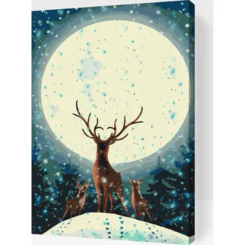 Malování podle čísel - Jelen za úplňku Velikost: 40x60cm, Rámování: Pouze srolované plátno