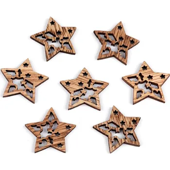 Vánoční dekorace Dřevěná vločka, hvězda, zvonek, barva 2 hnědá přírodní hvězda