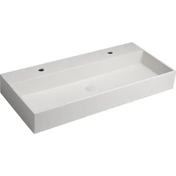 Umyvadlo SAPHO QUADRADO betonové umyvadlo včetně výpusti, 96x44cm, 2 otvory, bílý pískovec