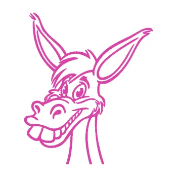 Samolepící dekorace Osel 007 levá rozesmátý (16 - růžová) SAMOLEPKA NA AUTO, NÁLEPKA, FÓLIE, POLEP, TUNING, VLASTNÍ TEXT, TISK, AUTOSAMOLEPKY.cz, POLEPY, OBRÁZEK, LOGO, 3D STICKERS