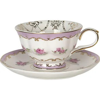 Clayre & Eef, Holandsko Clayre & Eef - Porcelánový šálek s podšálkem "Roses" - 200 ml
