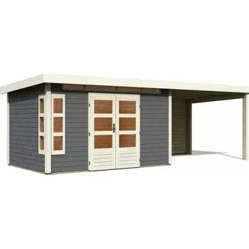 Zahrada dřevěný domek KARIBU KASTORF 7 + přístavek 320 cm včetně zadní stěny (31559) terragrau