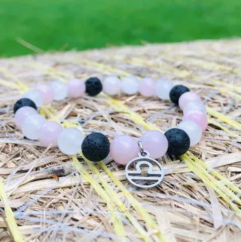 Náramek Minerální náramek VÁHY (Náramek z minerálu růženínu, jadeitu a lávového kamene pro váhy.)