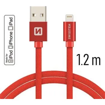 Datový kabel Swissten 71524206 USB 2.0 typ A na Lightning, USB 2.0, zástrčka A - zástrčka Lightning, MFi, opletený, 1,2m, červený