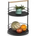 Stojan, přenosná police, 2 patra, kov/dřevo, černý