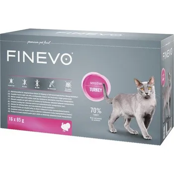 Krmivo pro kočku Kapsička pro kočky FINEVO Sensitive Cat krůtí čisté, kousky ve vlastní šťávě, 16x85 g, mono bílkovina, jednoduchá bílkovina