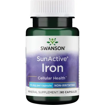 Swanson Iron SunActive, Železo, Nedráždivé, 15 mg, 90 kapslí