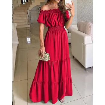 Dámské šaty Dámské letní maxi šaty s balónovými rukávy Barva: Červená, Velikost: XL