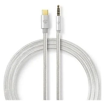 Audio kabel Nedis CCTB65940AL10 USB-C na 3,5mm jack, audio, USB 2.0, zástrčka USB-C, zástrčka 3,5mm jack, nylon, 1m, štríbrný