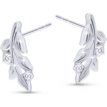 Náušnice biju Náušnice z chirurgické oceli - pecky, lístek ozdobený zirkony 1002775