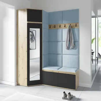 Předsíňová stěna Rohová předsíňová stěna Emi 37 - dub/černá Barva panelů: Pastelová modrá - Trinity 22