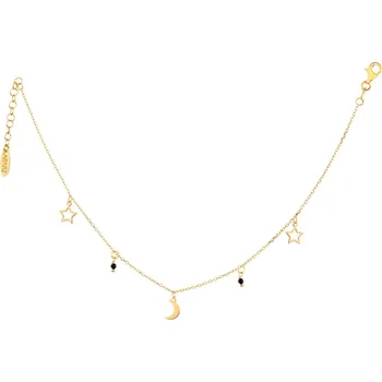 Řetízek Pozlacený stříbrný řetízek na kotník s broušeným sklem - měsíc, hvězdy - AP534-8809