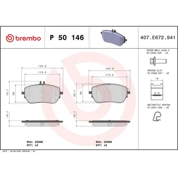 Brzdová destička Sada brzdových destiček, kotoučová brzda BREMBO P 50 146