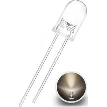 Polovodič LED Dioda 5mm, Teplá bílá, 12V