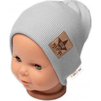 Čepice Žebrovaná dvouvrstvá čepice s lemem - šedá, Baby Nellys, Velikost koj. oblečení 92-98 (18-36m)