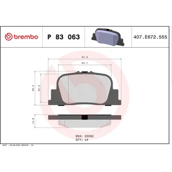 Brzdová destička Sada brzdových destiček, kotoučová brzda BREMBO P 83 063