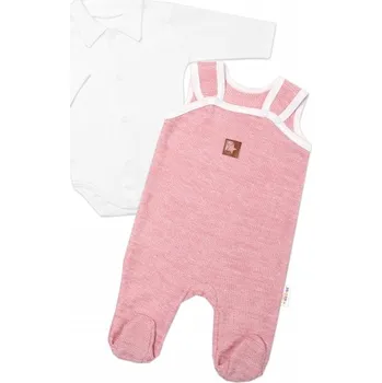 Kojenecká souprava 2-dílná soupravička Star, body dl. rukáv + pletené dupačky, růžové, Velikost koj. oblečení 62 (2-3m)