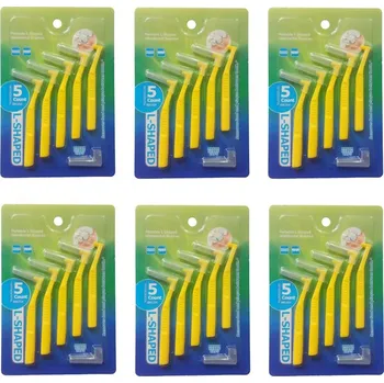 Mezizubní kartáčky, cenově zvýhodněná sada 6 x 5 ks, tloušťka 0,7 mm, tvar L, barva žlutá