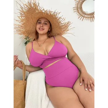 Dámské plavky Dámské dvojdílné plus size plavky s vysokým pasem vel. L - 4XL Barevná varianta: Růžová, Velikost: 3XL