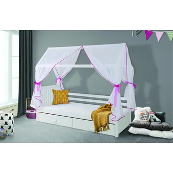 Postel Dřevěná postel Rozárka II 80x180 cm s úložným prostorem a baldachýnem Barva postele: Růžová