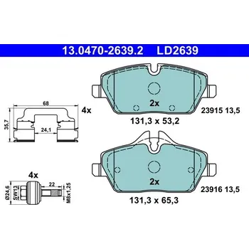 Brzdová destička Sada brzdových destiček, kotoučová brzda ATE 13.0470-2639.2