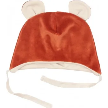 Mamatti Čepička s oušky na zavazování Velvet, Baby Fox - hnědá, Velikost koj. oblečení 56 (1-2m)