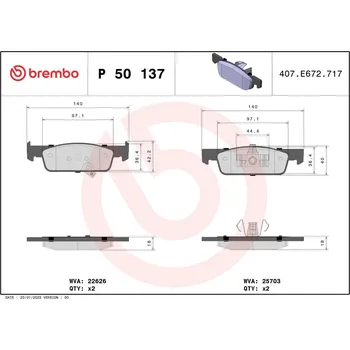 Brzdová destička Sada brzdových destiček, kotoučová brzda BREMBO P 50 137