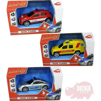 Hračka Dickie SOS Auto CZ 1:36 záchranné složky 15cm na setrvačník 3 druhy Světlo Zvuk