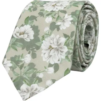 Kravata Bubibubi Šalvějově zelená svatební kravata Rima s květinovým vzorem pivoněk