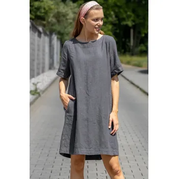 Dámské šaty H&D HOME DESIGN H&D dámské volné lněné šaty šedé Velikost: 40