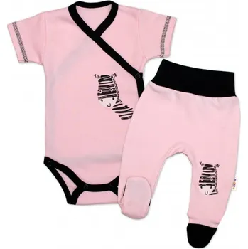 Kojenecká souprava Baby Nellys 2-dílná sada body kr. rukáv + polodupačky, růžová - Zebra, Velikost koj. oblečení 56 (1-2m)