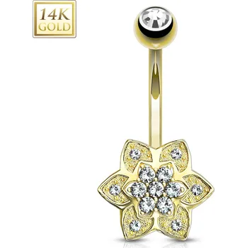 Piercing Šperky4U Zlatý piercing do pupíku - kytička se zirkony, Au 585/1000 - ZL01185-YG