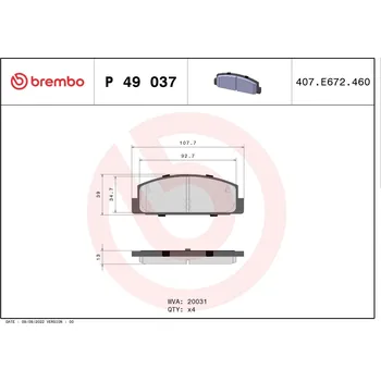 Brzdová destička Sada brzdových destiček, kotoučová brzda BREMBO P 49 037