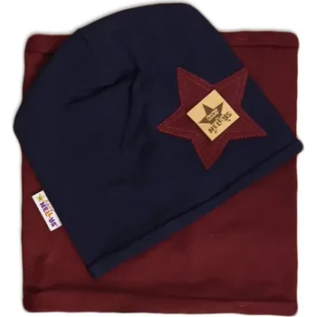 Kojenecká čepice Baby Nellys Bavlněná sada čepička a nákrčník Nelly Star - granát s bordo, Velikost koj. oblečení 104 (3-4r)