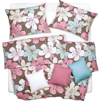 Povlečení SCANquilt povlečení SATÉN flower bed hnědorůžová 240 x 200/70 x 90 cm