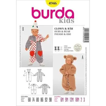 Střih Burda žlutý 4946 - dětský kostým klauna, medvěda