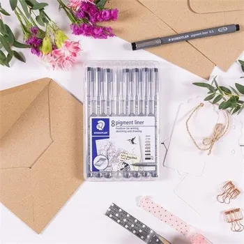 Liner "Pigment Liner 308", černá, sada, 8 šířek stopy, STAEDTLER 308 SB8